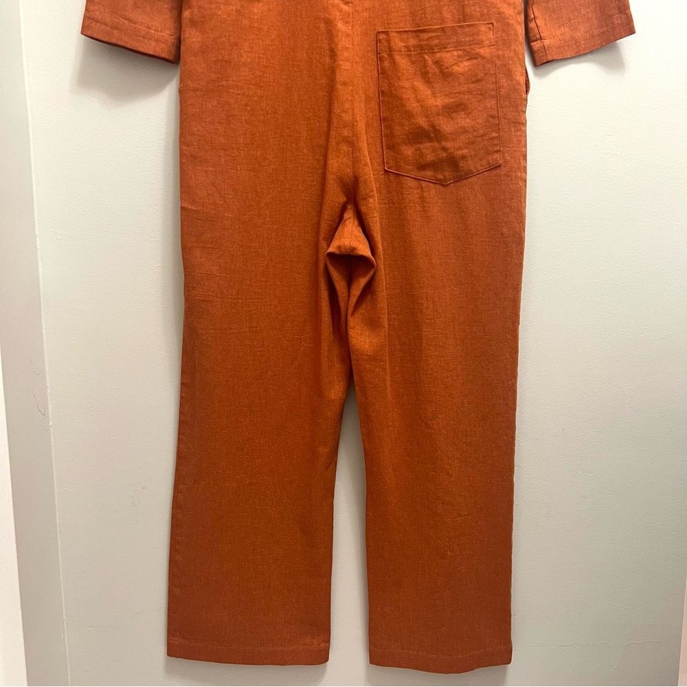 Christy Dawn Linen Painter Jumpsuit Long Sleeve in Rust Size L - Picture 10 of 13
